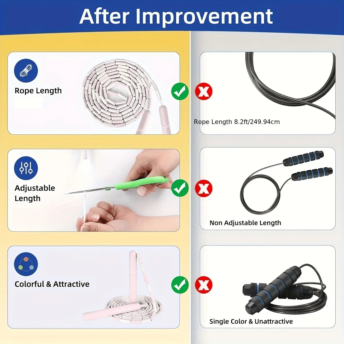 Segmented Jump Rope With Soft Bead Handles Tangle-Free Design For School Sports Kids Home Fitness Training Equipment